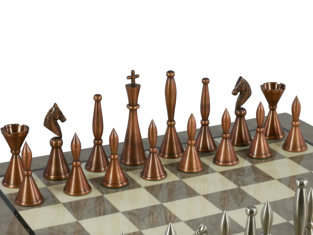 Chess Set - Solid Brass Art Deco Chessmen on Grey Briar Chess Board (ONLINE ORDER ONLY)