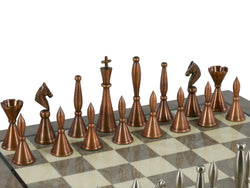 Chess Set - Solid Brass Art Deco Chessmen on Grey Briar Chess Board (ONLINE ORDER ONLY)