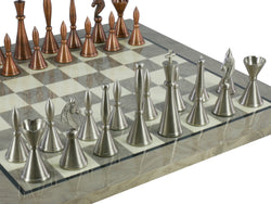 Chess Set - Solid Brass Art Deco Chessmen on Grey Briar Chess Board (ONLINE ORDER ONLY)