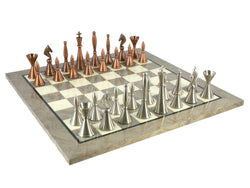 Chess Set - Solid Brass Art Deco Chessmen on Grey Briar Chess Board (ONLINE ORDER ONLY)