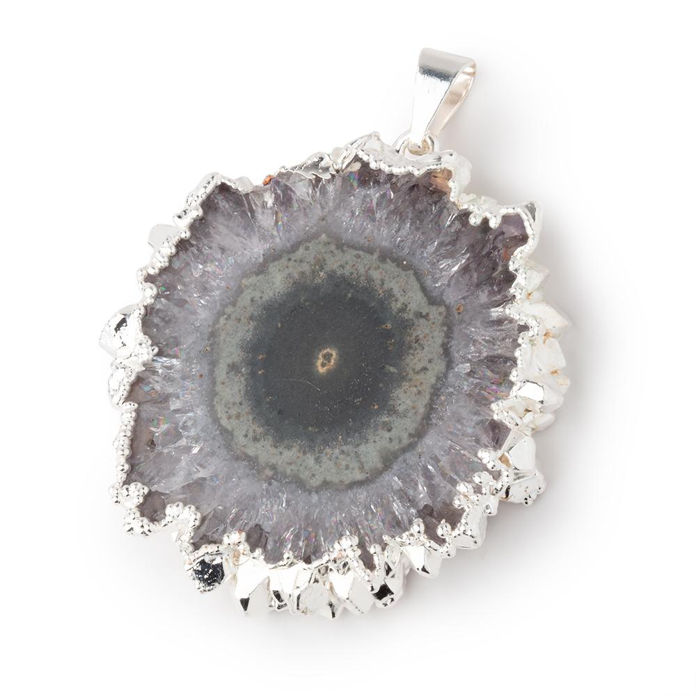 40x39mm Silver Leafed Amethyst Solar Quartz Slice Pendant 1 focal piece (ONLINE ORDER ONLY)