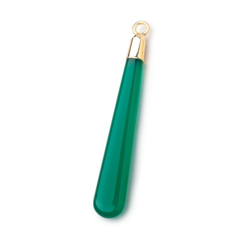 40x6mm Gold Leafed Green Onyx Plain Pear Pendant 1 piece (ONLINE ORDER ONLY)