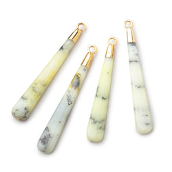 40x6mm Gold Leafed Lemon Chrysoprase Plain Pear Pendant 1 piece (ONLINE ORDER ONLY)