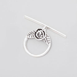 17mm Antiqued Sterling Silver Round Toggle Rose Design 1 piece (ONLINE ORDER ONLY)