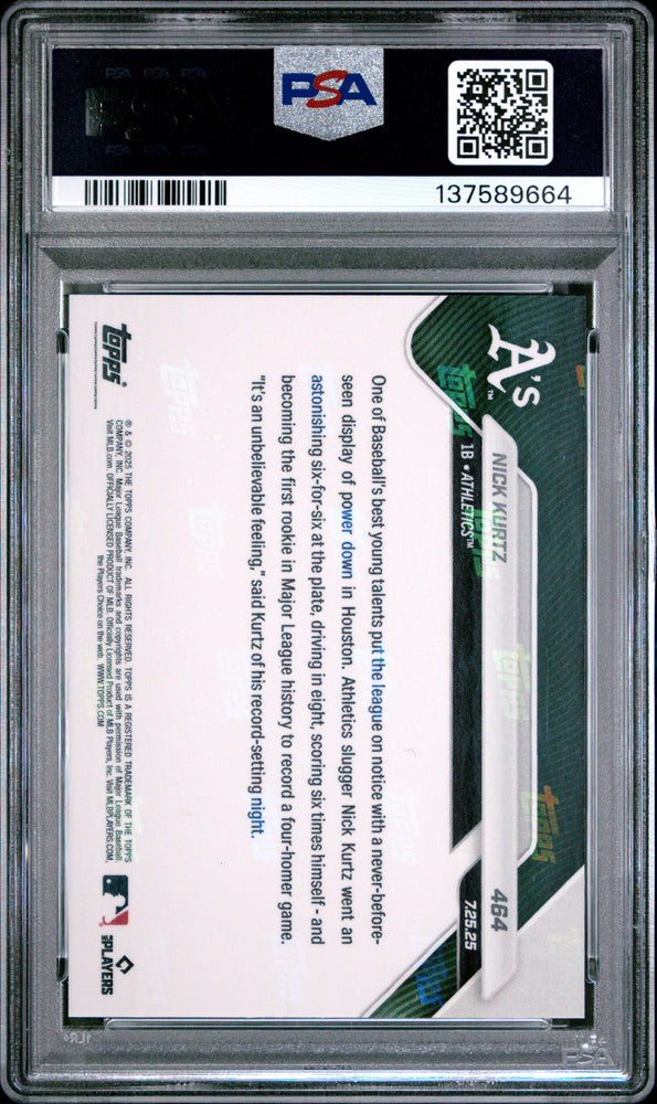 Graded 2025 Topps Now Nick Kurtz #464 Rookie RC Baseball Card PSA 9 Mint
