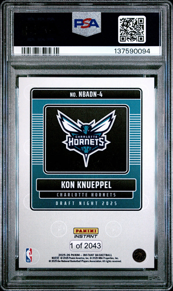 Graded 2025 Panini Instant Kon Knueppel #4 Draft Night Rookie RC Basketball Card PSA 10 Gem Mint