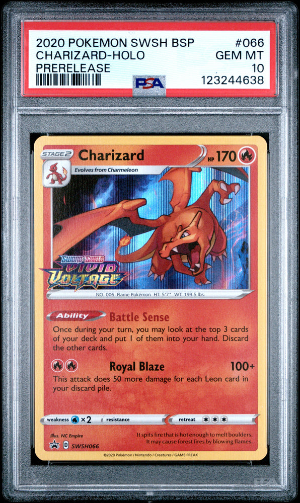 Graded 2020 PKM Swsh Black Star Promo #066 Charizard Holo Prerelease Trading Card Game PSA 10 Gem Mint