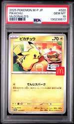 Graded 2025 PKM Japanese M-P Promo #020 Pikachu McDonald's Burgerchu Trading Card Game PSA 10 Gem Mint