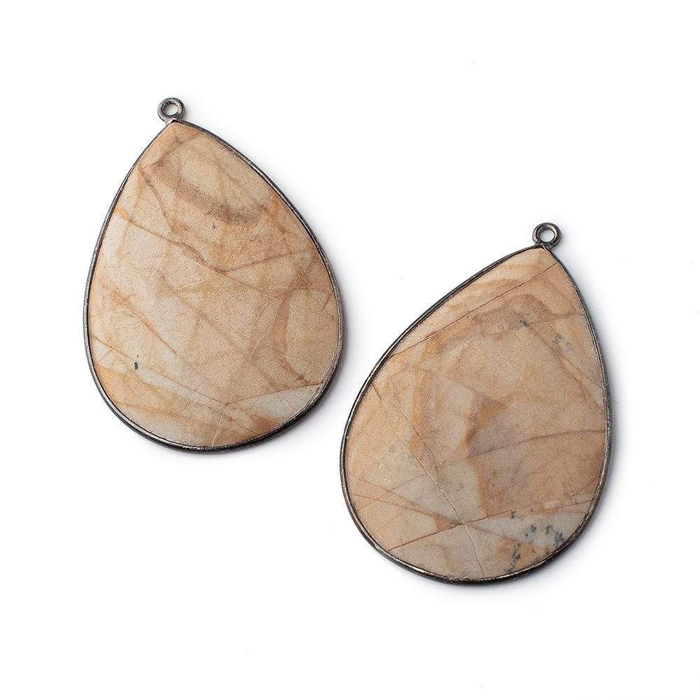 41.5x29mm Black Gold Bezeled Matte Picture Jasper Pear Set of 2 Pendants (ONLINE ORDER ONLY)
