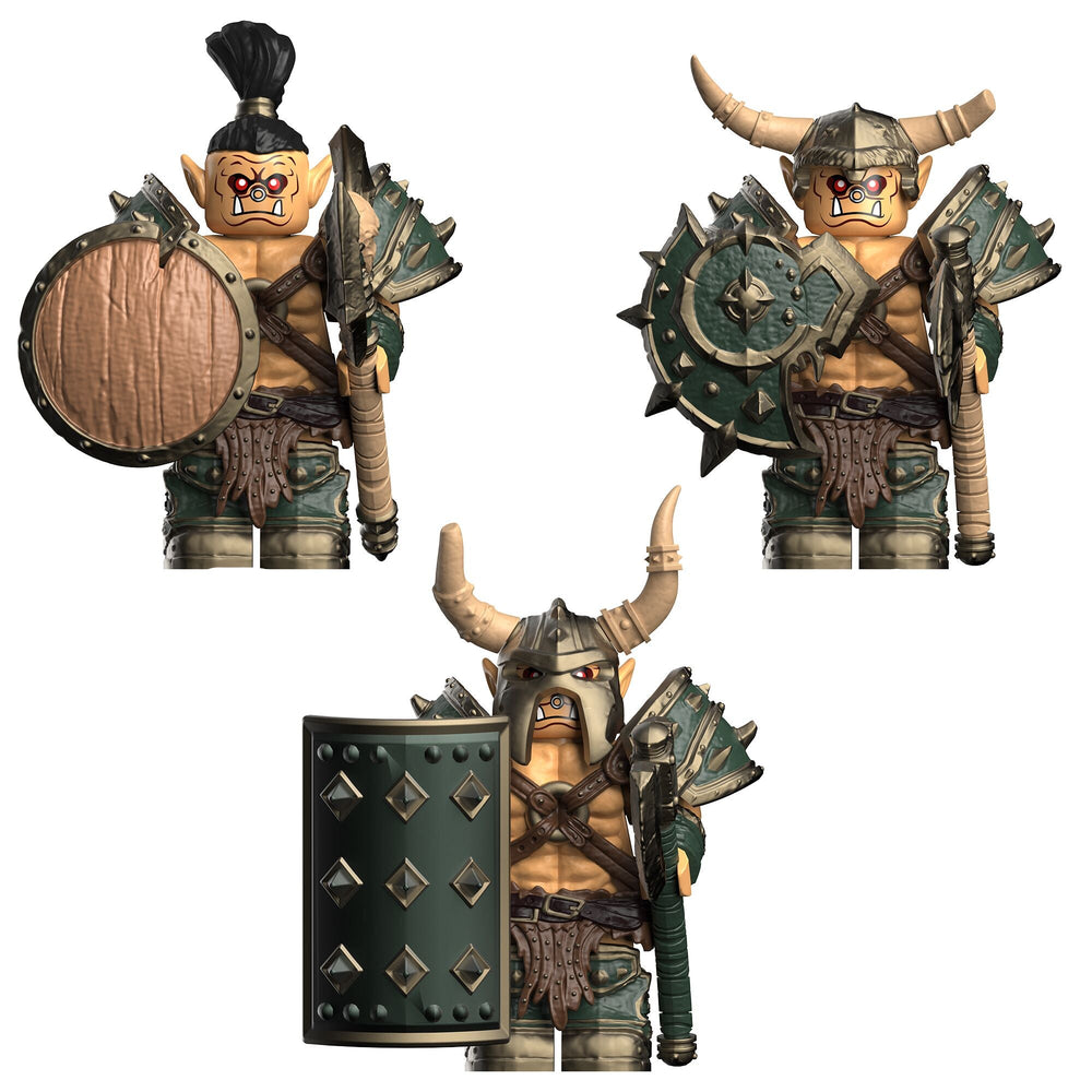 3 Orc Warrior Minifigure Set – Fantasy Battle Clan Soldiers (ONLINE ORDER ONLY)