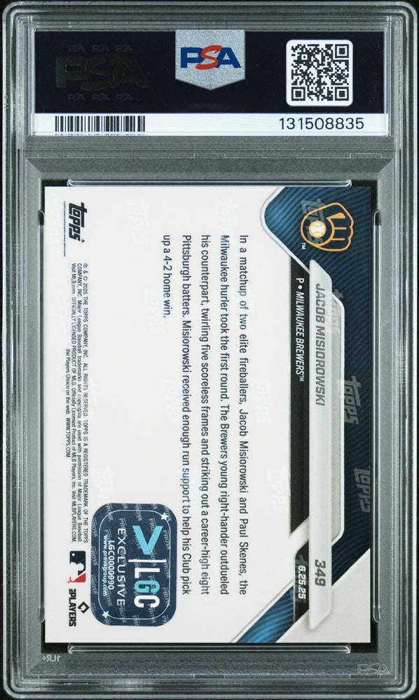Graded 2025 Topps Now Jacob Misiorowski #349 Rookie RC Baseball Card PSA 9 Auto Grade Mint