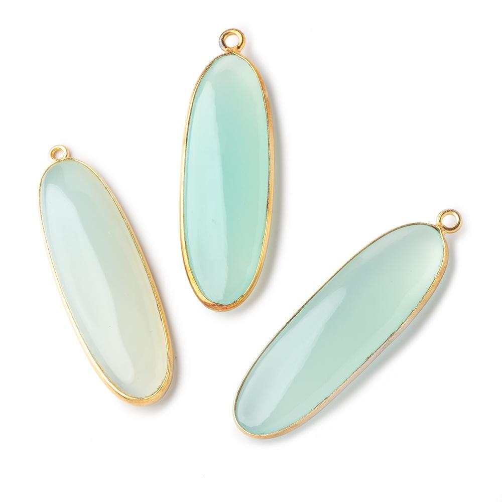 41x13mm Vermeil Bezel Seafoam Chalcedony Plain Elongated Oval Pendant 1 piece (ONLINE ORDER ONLY)