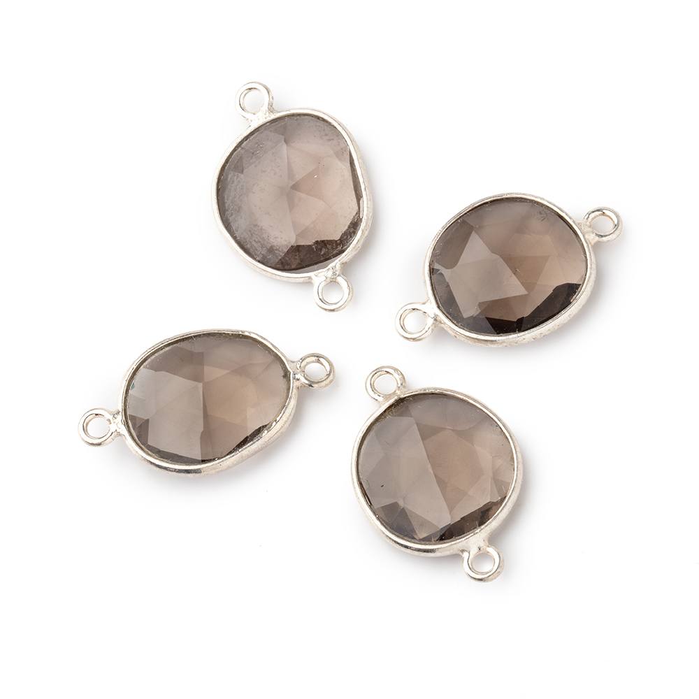 Sterling Silver bezeled Smoky Quartz faceted nugget Connector Set of 4 (ONLINE ORDER ONLY)