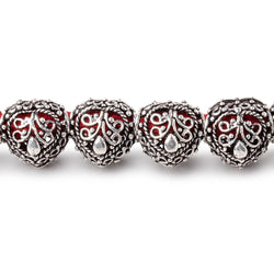 13mm Antiqued Sterling Silver Plated Copper Filigree Heart 8 inch 16 Beads (ONLINE ORDER ONLY)