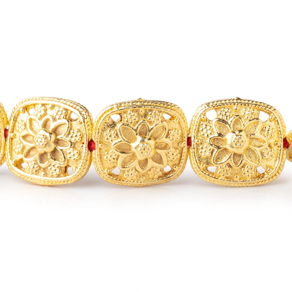 15x13mm 22kt Gold Plated Copper Floral Cushion 8 inch 14 Beads (ONLINE ORDER ONLY)