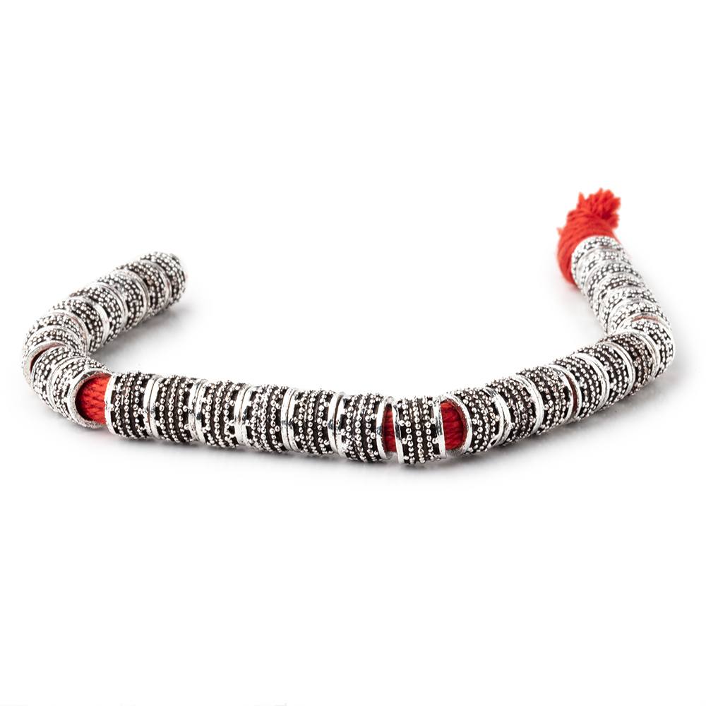 9mm Antiqued Sterling Silver Plated Copper Miligrain Tubes 8 inch 31 beads Large Hole (ONLINE ORDER ONLY)