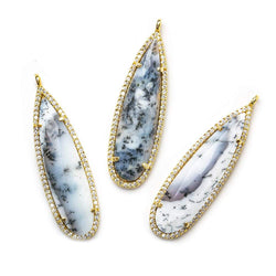 42x13mm Vermeil CZ Bezel & Dendritic Opal faceted pear Pendant 1 piece (ONLINE ORDER ONLY)