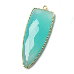 42x16mm Vermeil Bezel Key West Blue Chalcedony faceted point 1 focal bead (ONLINE ORDER ONLY)