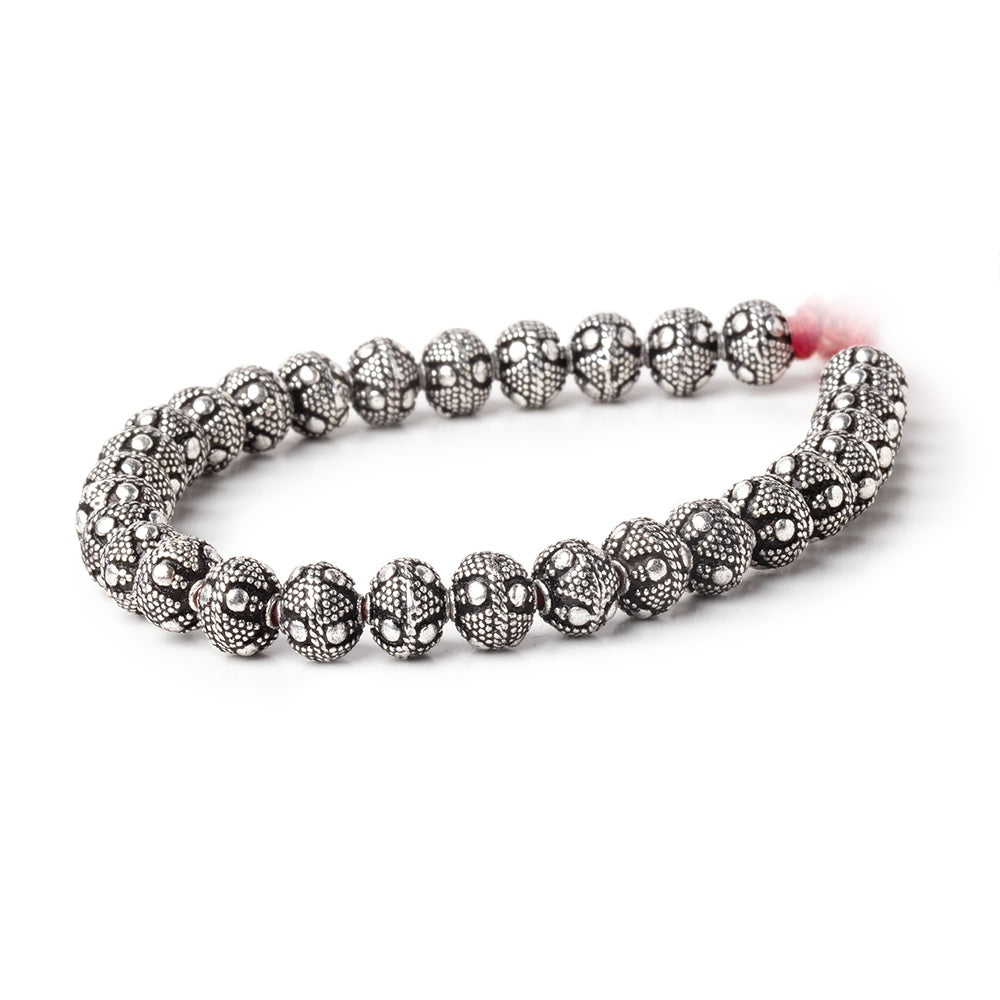 8x7mm Antiqued Silver Plated Bead Miligrain Triangle and Dot 8 inch 28 pieces (ONLINE ORDER ONLY)
