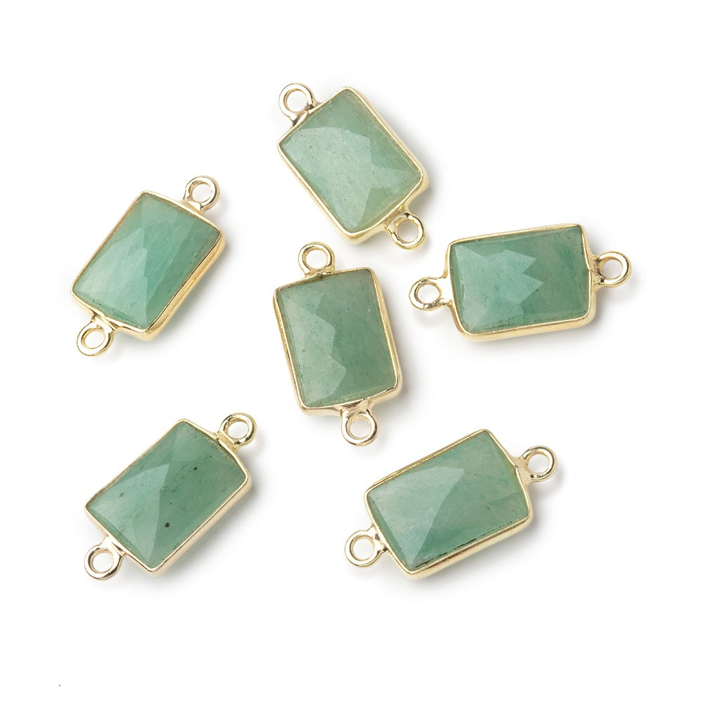 10x7mm Vermeil Bezel Aventurine Faceted Rectangle Connectors 1 piece