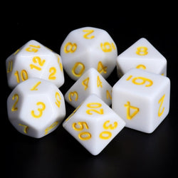 White Opaque with Yellow Numbering 7-Dice Set RPG (Online Only)