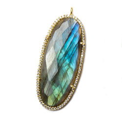 43x19mm Vermeil Bezeled White CZ and Labradorite Oval Pendant 1 piece (ONLINE ORDER ONLY)