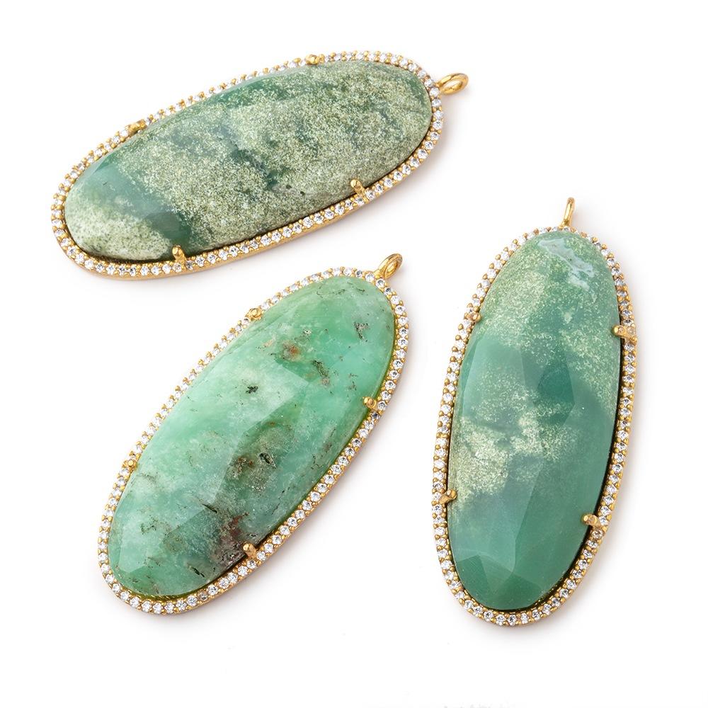 43x19mm Vermeil CZ Bezel & Chrysoprase faceted oval Pendant 1 piece (ONLINE ORDER ONLY)