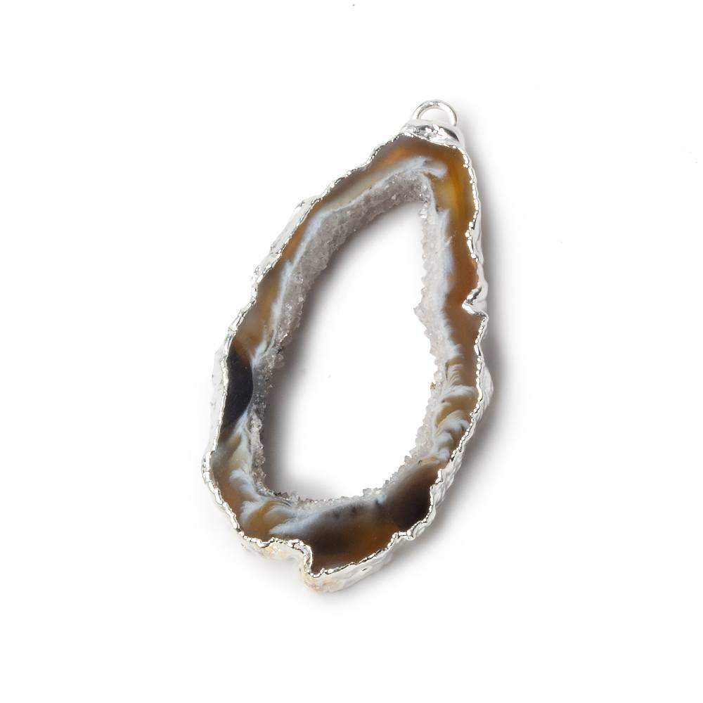43x24x4mm Silver Leafed Occo Agate Drusy Natural Crystal Slice Pendant 1 piece (ONLINE ORDER ONLY)