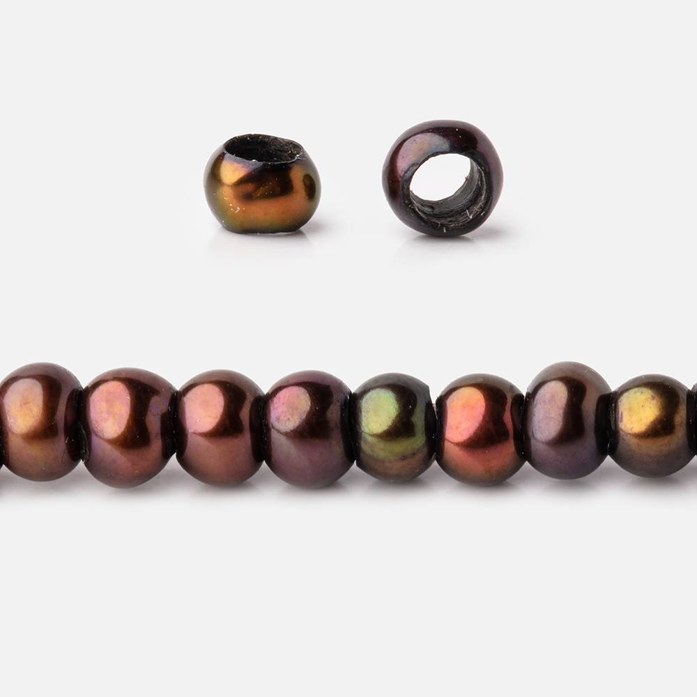 5mm Pistachio Brown 2.5mm Large Hole Off Round Pearls 15 inch 122 Beads (ONLINE ORDER ONLY)