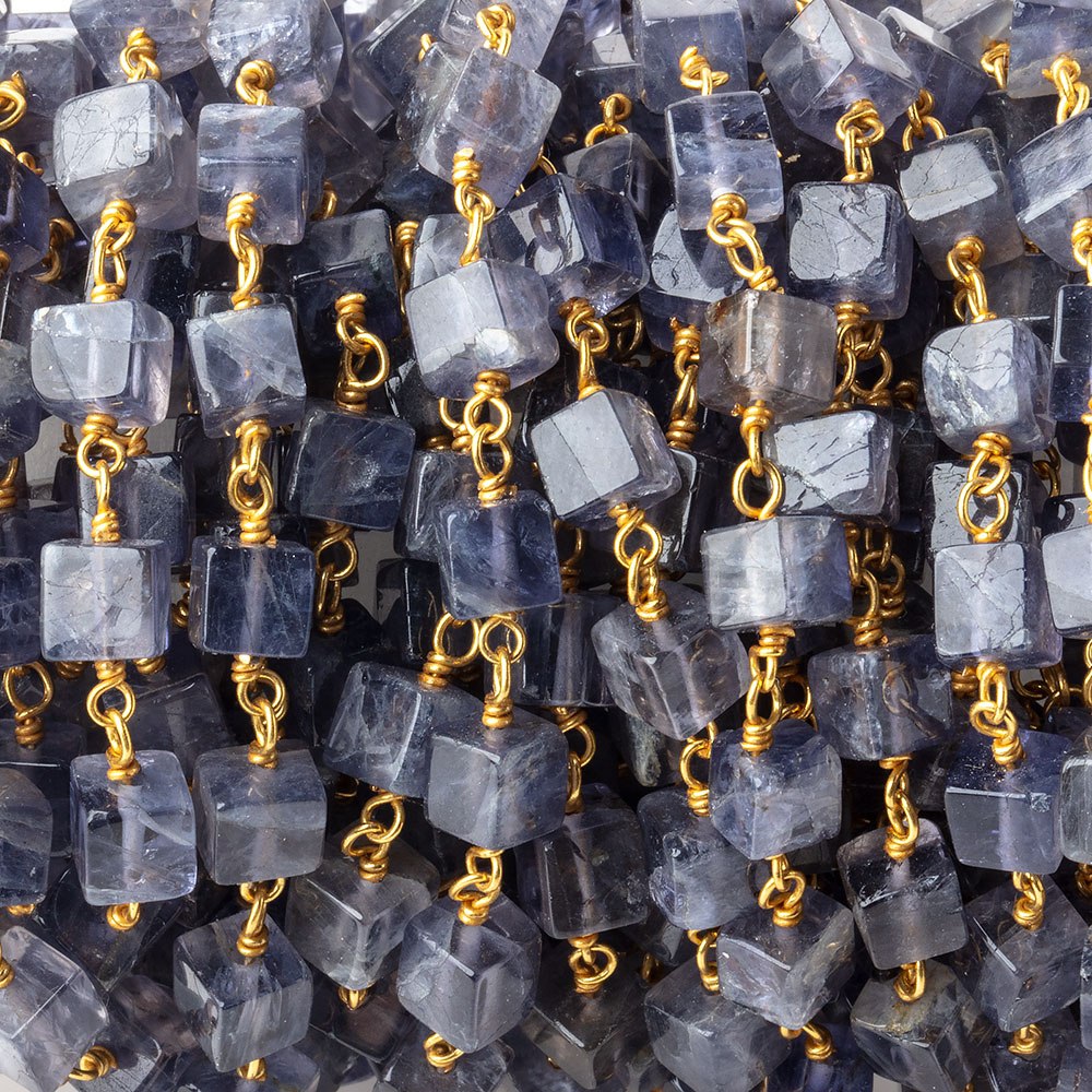 4mm Iolite Plain Cube beads on Vermeil Chain 33 pieces per foot (ONLINE ORDER ONLY)