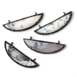 44x12mm Black Gold & Black CZ Bezel Dendritic Opal Half Moon 1 Connector (ONLINE ORDER ONLY)