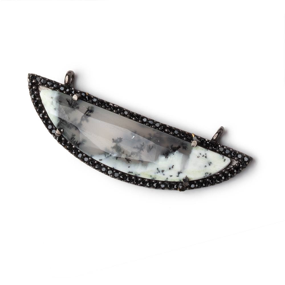 44x12mm Black Gold & Black CZ Bezel Dendritic Opal Half Moon 1 Connector (ONLINE ORDER ONLY)