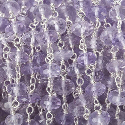 4.5-5.5mm Pink Amethyst faceted rondelle Silver plated Chain by the foot 40pcs (ONLINE ORDER ONLY)
