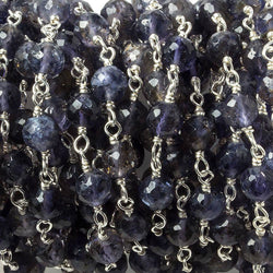 4.5-5mm Iolite faceted round .925 Silver Chain by the foot 30 pieces
