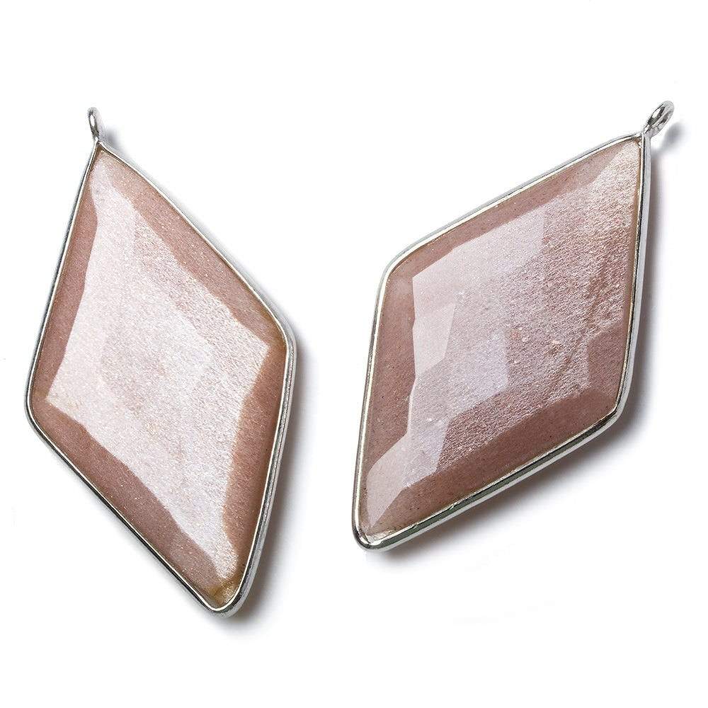 45x24mm Silver Bezel Peach Moonstone faceted Kite Pendant 1 piece