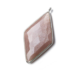 45x24mm Silver Bezel Peach Moonstone faceted Kite Pendant 1 piece