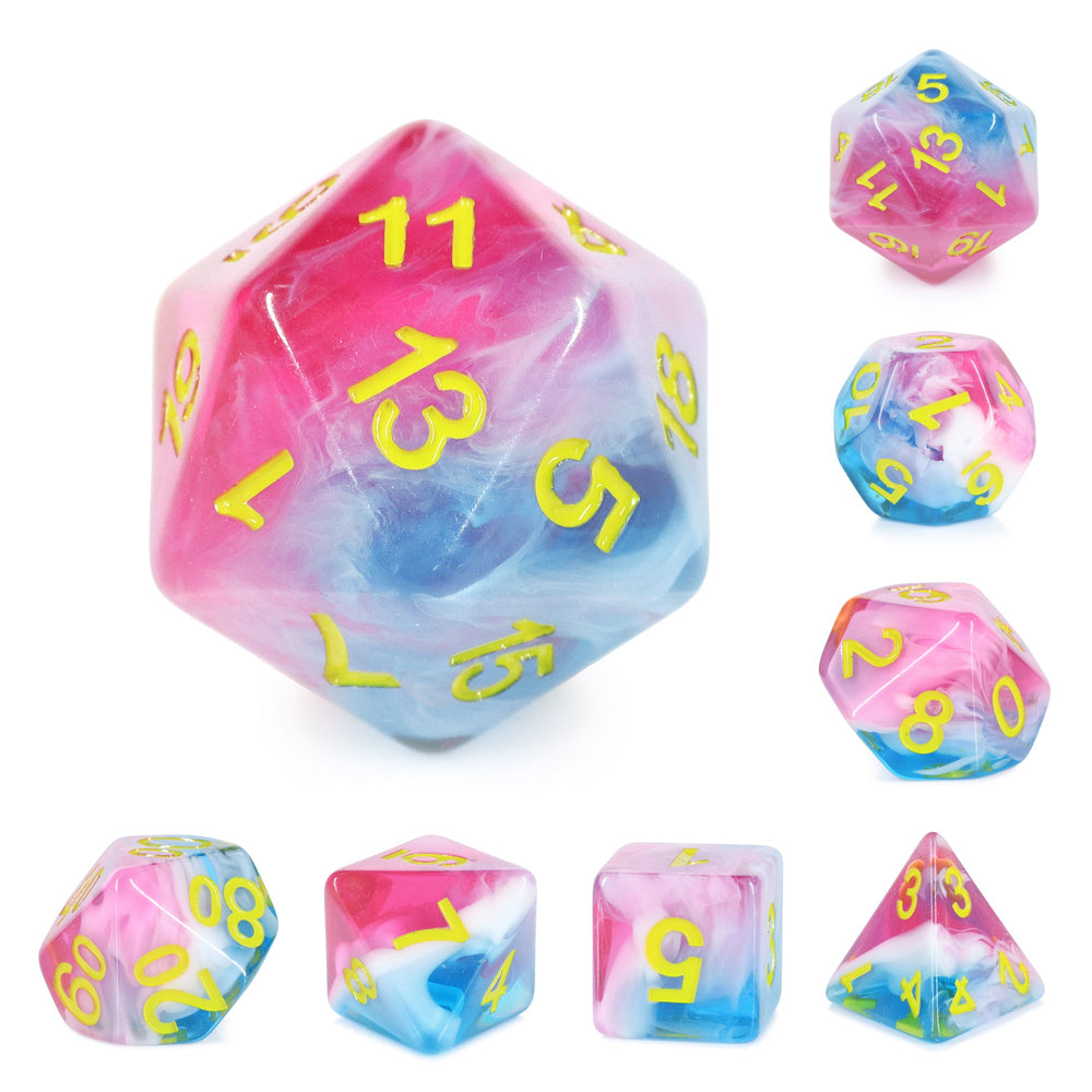 Glacier Rose 7-Dice Set by HengdaDice RPG Dice Red/White/Blue (Online Only)