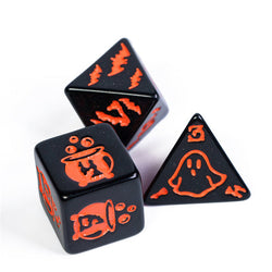 Halloween Black w/Orange | Pumpkin/Ghost/Bat/Cauldron 7-Dice Set DND (Online Only)