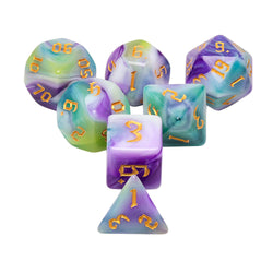 Siberian Iris 7-Dice Set Purple/White/Green w/Gold Numbers Dnd Dice Set (Online Only)
