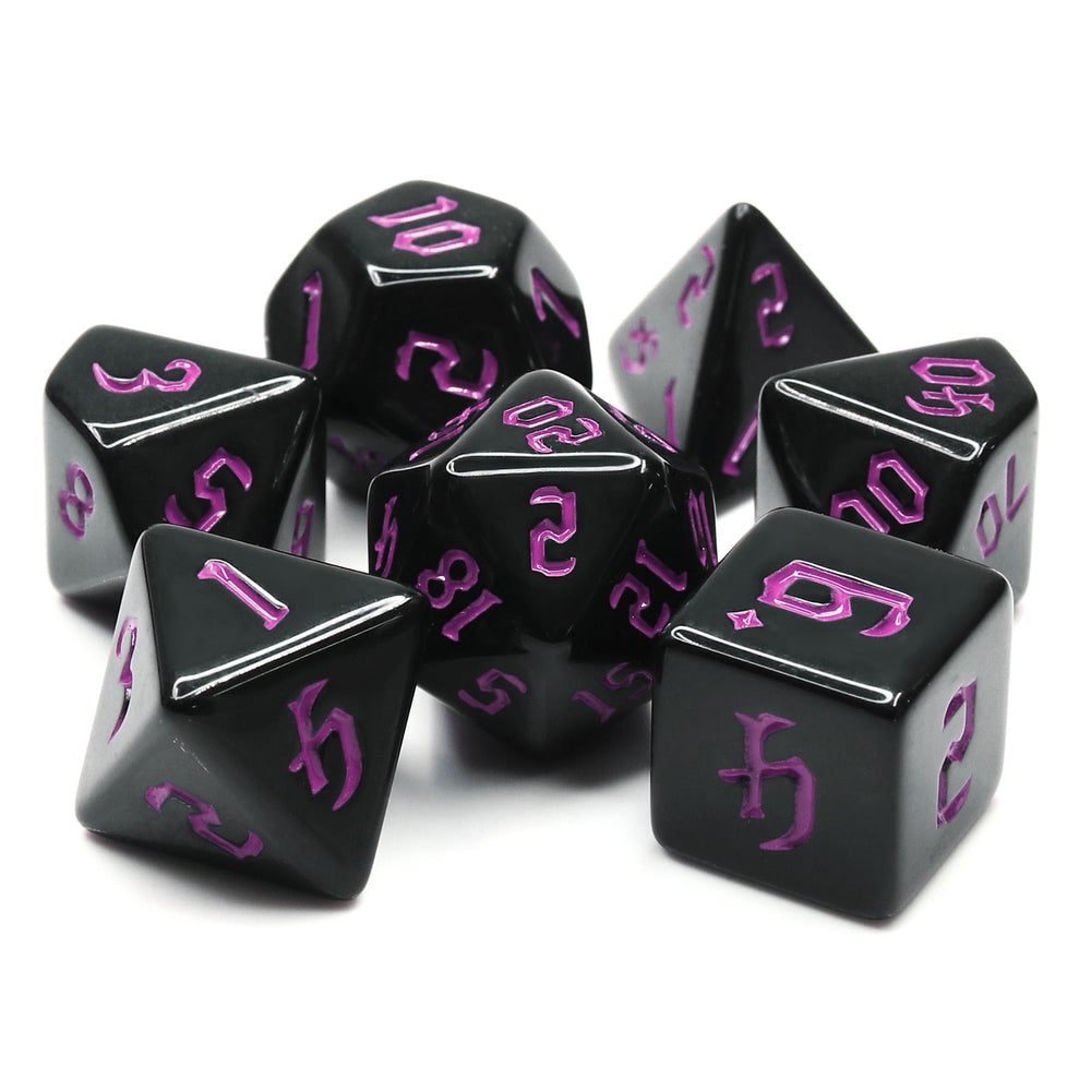 Economy Black Dice (Purple font) 7-Dice Set RPG DND (Online Only)