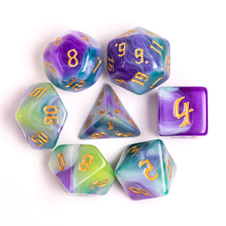 Siberian Iris 7-Dice Set Purple/White/Green w/Gold Numbers Dnd Dice Set (Online Only)
