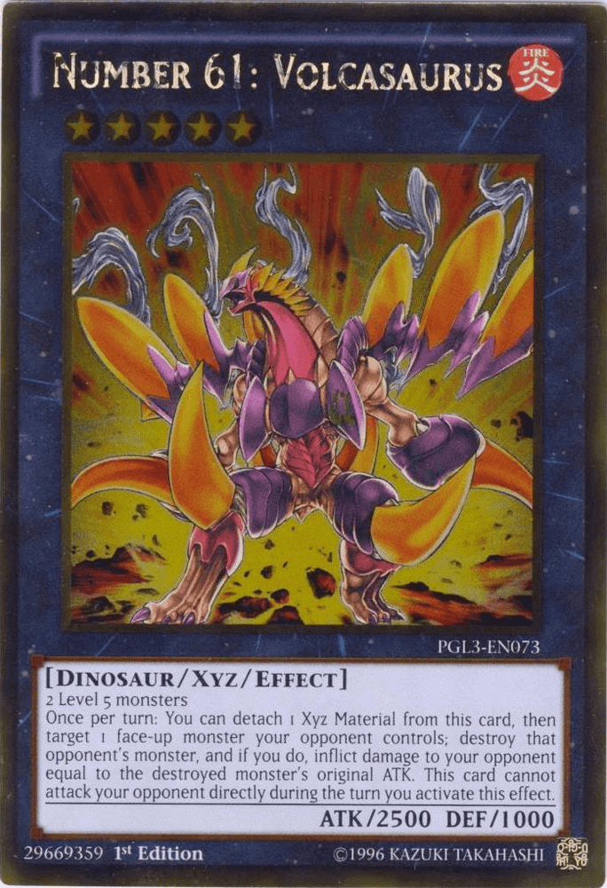 Number 61: Volcasaurus [PGL3-EN073] Gold Rare (ONLINE ORDER ONLY)