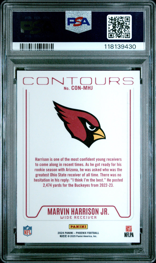 Graded 2024 Panini Phoenix Marvin Harrison Jr #CONMHJ Contours Wave Rookie RC Football Card PSA 10 Gem Mint (ONLINE ORDER ONLY)