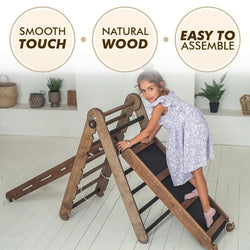 3in1 Montessori Climbing Set: Triangle Ladder + Slide Board + Net – Chocolate (ONLINE ORDER ONLY)