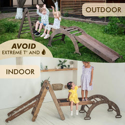 3in1 Montessori Climbing Set: Triangle Ladder + Slide Board + Net – Chocolate (ONLINE ORDER ONLY)