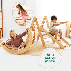 4in1 Montessori Climbing Set: Triangle Ladder + Climbing Arch + Slide Board & Cushion – Beige (ONLINE ORDER ONLY)
