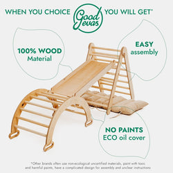 4in1 Montessori Climbing Set: Triangle Ladder + Climbing Arch + Slide Board & Cushion – Beige (ONLINE ORDER ONLY)