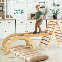4in1 Montessori Climbing Set: Triangle Ladder + Climbing Arch + Slide Board & Cushion – Beige (ONLINE ORDER ONLY)