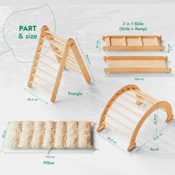 4in1 Montessori Climbing Set: Triangle Ladder + Climbing Arch + Slide Board & Cushion – Beige (ONLINE ORDER ONLY)