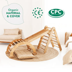 4in1 Montessori Climbing Set: Triangle Ladder + Climbing Arch + Slide Board & Cushion – Beige (ONLINE ORDER ONLY)